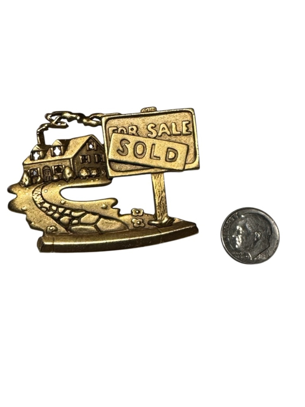 Vintage AJC "SOLD" Real Estate Brooch | Pin | Lapel - Gold Toned - MARKED